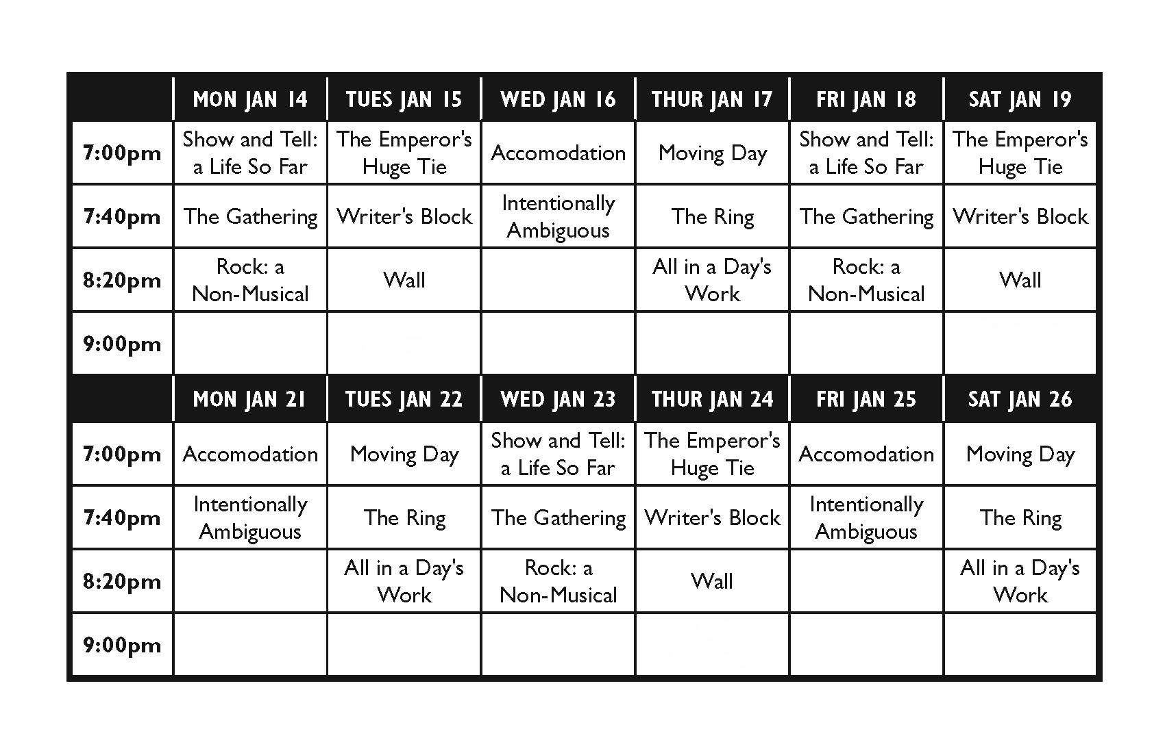BOAT Festival Schedule